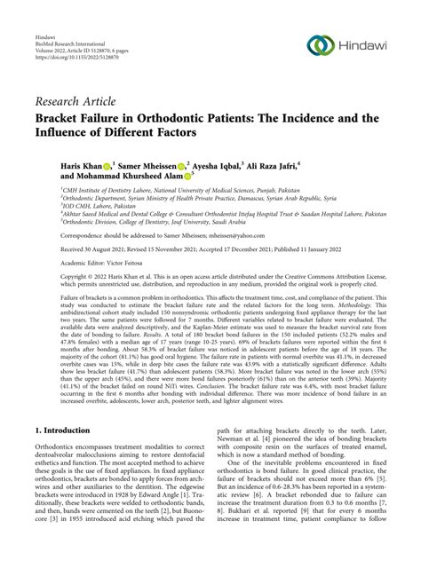 Bracket Failure in Orthodontic Patients: The Incidence and the .